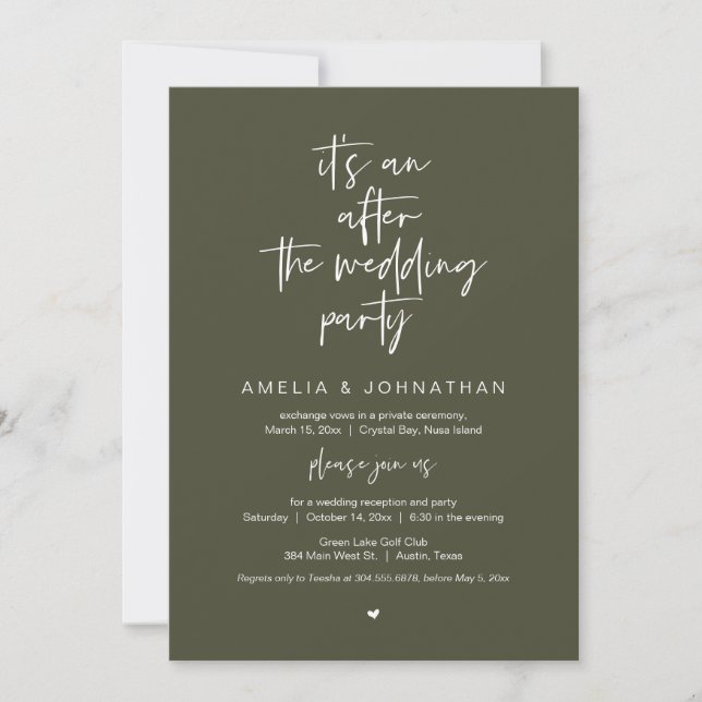 Invitación Después del boda, negro, Fiesta de Elopement (Anverso)