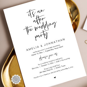 Invitación Después del boda, negro, Fiesta de Elopement