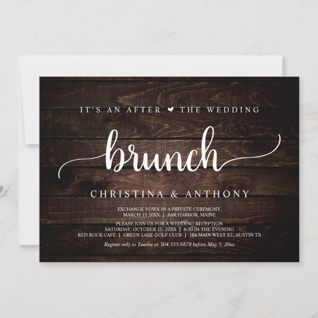 Invitación Después Del Brunch Boda, Fiesta Rústico Del Elopem (Anverso)