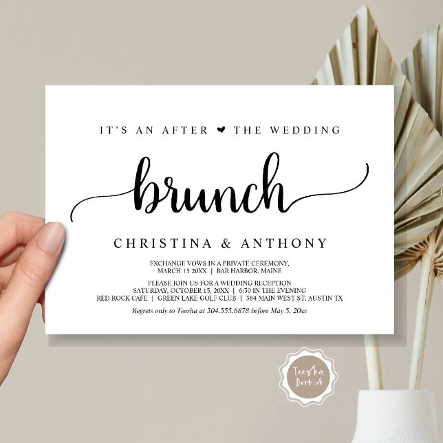 Invitación Después Del Brunch Boda, La Evolución Rústica (After The Wedding Brunch, Elopement Invitation Card, Rustic Script in Black and White.)