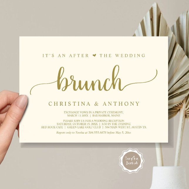 Invitación Después Del Brunch Boda, La Evolución Rústica (After The Wedding Brunch, Elopement Invitation Card, Rustic Script in gold.)