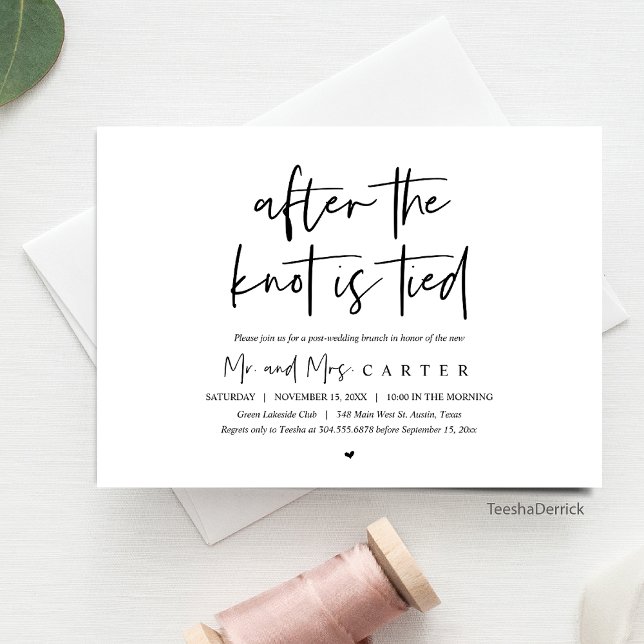 Invitación Después del nudo atado, boda de Post Brunch (After The Knot Is Tied, Post Wedding Elopement Brunch or Dinner Party Celebration Invitation Cards)