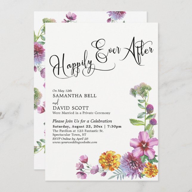 Invitación Después Feliz para Siempre Aquarela Recepción de F (Anverso / Reverso)