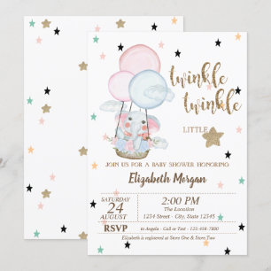 Invitación Destellando, Globos de Elefante para Baby Shower