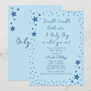 Invitación Destello Pequeña Estrella Luz Azul Niño Baby Showe