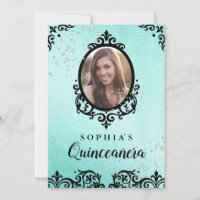 Destello Teal Damask Foto Quinceañera