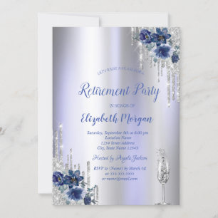 Invitación Destellos Brillantes,Flores Azules Violeta Jubilac
