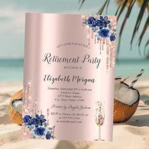 Invitación Destellos Brillantes Rosa Dorado,Flores Azules Jub