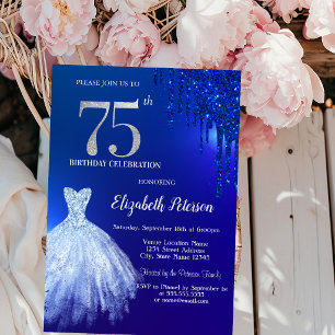 Invitación Destellos de azul marino, vestido azul cumpleaños 