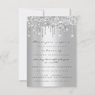 Invitación Destellos de chispas que gotean gris plateado Dulc