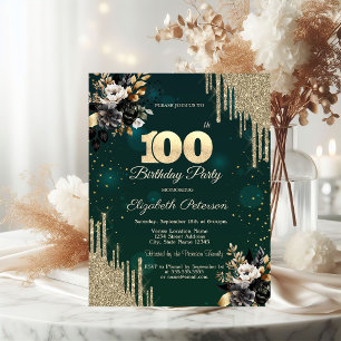 Invitación Destellos de gotas Rosas Negras Verdes Cumpleaños