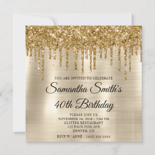 Invitación Destellos de Oro Drips Hoja de Platino Cumpleaños