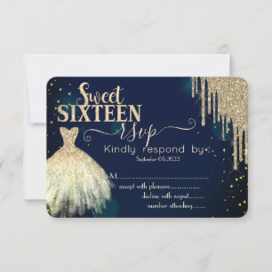 Invitación Destellos de oro geniales, vestido azul marino Swe