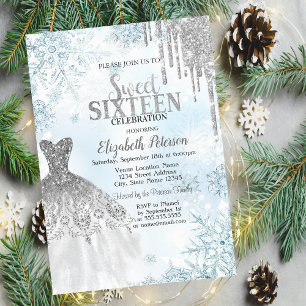 Invitación Destellos de plata, copos de nieve dulces 16