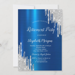 Invitación Destellos de plata fría gotean azul metálico