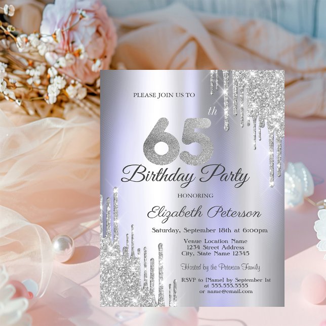 Invitación Destellos de plata goteando Rosa Pálido Cumpleaños (Subido por el creador)