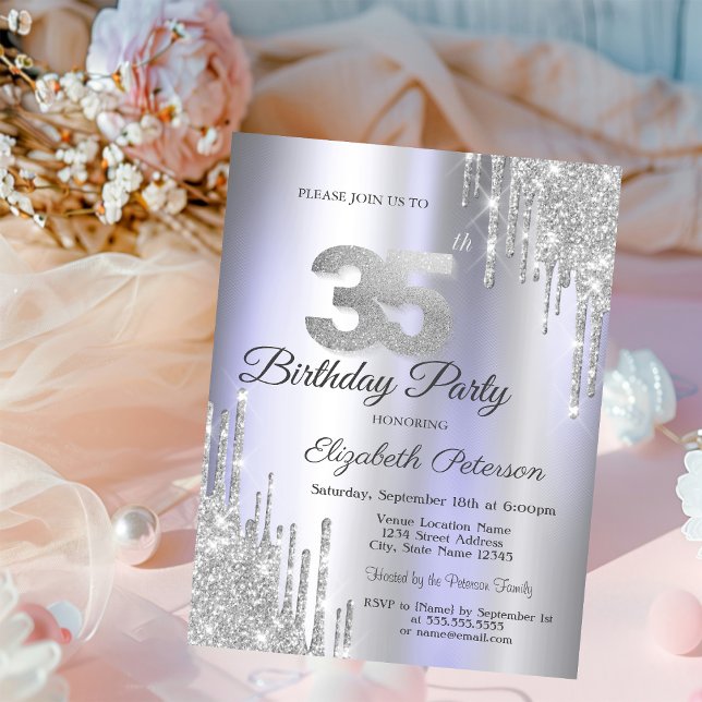 Invitación Destellos de plata goteando Rosa Pálido Cumpleaños (Subido por el creador)