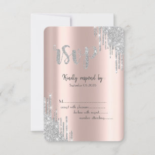 Invitación Destellos de Plata que Caen Rosa Dorado Cumpleaños