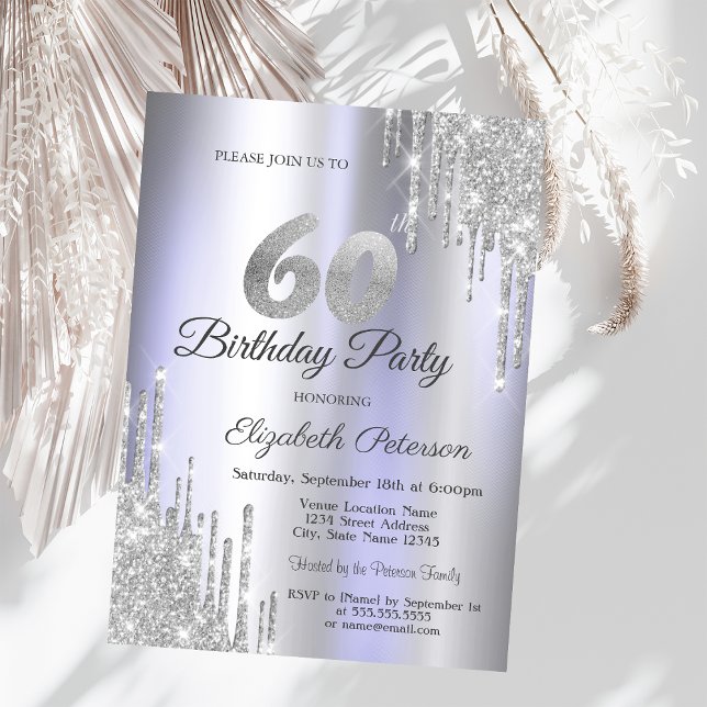 Invitación Destellos de Plata que Caen Rosa Lila Cumpleaños 6 (Subido por el creador)