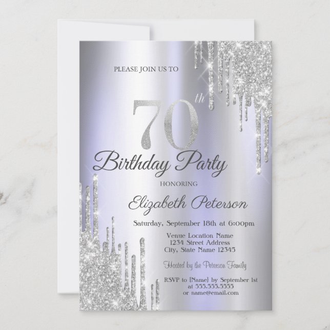 Invitación Destellos de Plata que Caen Rosa Pálido Cumpleaños (Anverso)