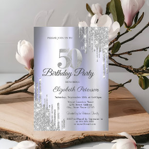 Invitación Destellos de plata que gotean lila Cumpleaños 50