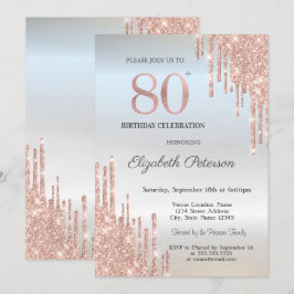 Invitación Destellos de Rosa Dorado Goteo Plateado Cumpleaños