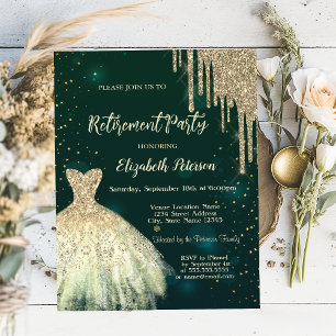 Invitación Destellos dorados geniales que gotean, Vestido Ver