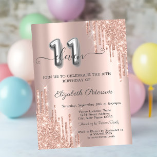 Invitación Destellos Elegantes en Rosa Dorado Cumpleaños 11