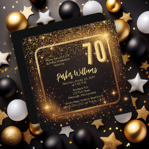 Invitación Destellos Glitzy   Estrellas Doradas Cumpleaños 70