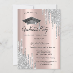 Invitación Destellos, Gorra de Graduación, Graduación Rosa Do