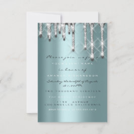 Invitación Destellos Goteo Plateado Verde Acuático Novia Dulc