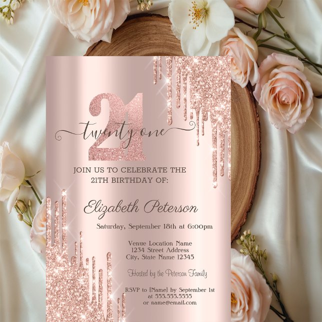 Invitación Destellos Modernos Rosados de Oro para Cumpleaños  (Subido por el creador)