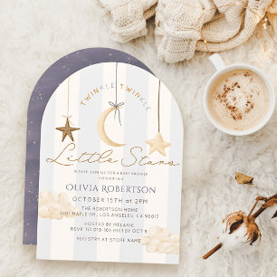 Invitación Destellos Pequeñas Estrellas Rayas Grises Gemelos