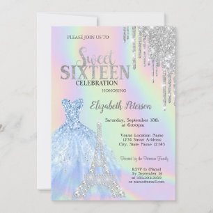 Invitación Destellos que gotean,Vestido,Torre Eiffel Opalo Du