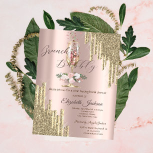 Invitación Destellos que Gotean, Vidrio, Brunch y Burbujeante