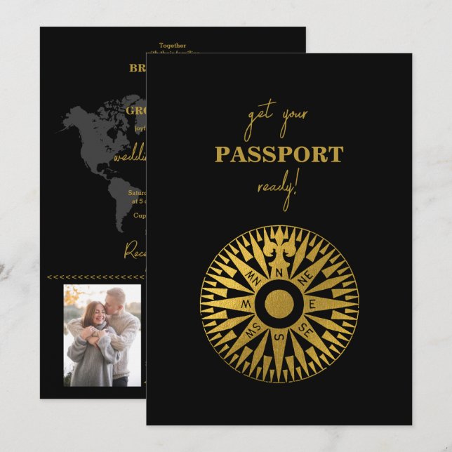 Invitación Destination Wedding Passport Compass Wedding  (Anverso / Reverso)