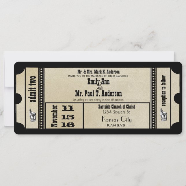 Invitación Destino Antiguo Boda de billetes de Hollywood (Anverso)