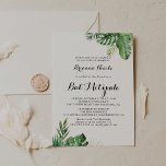 Invitación Destino Bat Mitzvah Tropical Greeneration<br><div class="desc">Este destino es ideal para una simple mitzvah de murciélago con vegetación tropical. El diseño se compone de palmeras verdes de color agua pintadas a mano y hojas de plátano cuidadosamente dispuestas en bonitos ramos.</div>