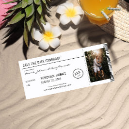 Invitación Destino blanco y negro con foto Guardar la fecha