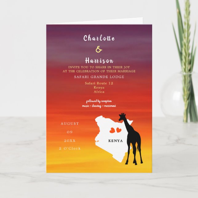 Invitación Destino Boda de África de Kenia (Anverso)