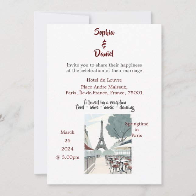 Invitación Destino boda - Hora de primavera en París (Anverso)