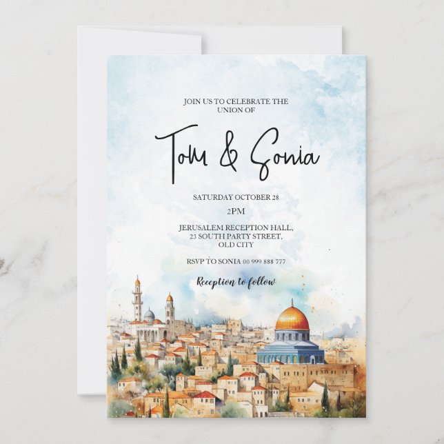 Invitación Destino Boda judío de Jerusalén (Anverso)