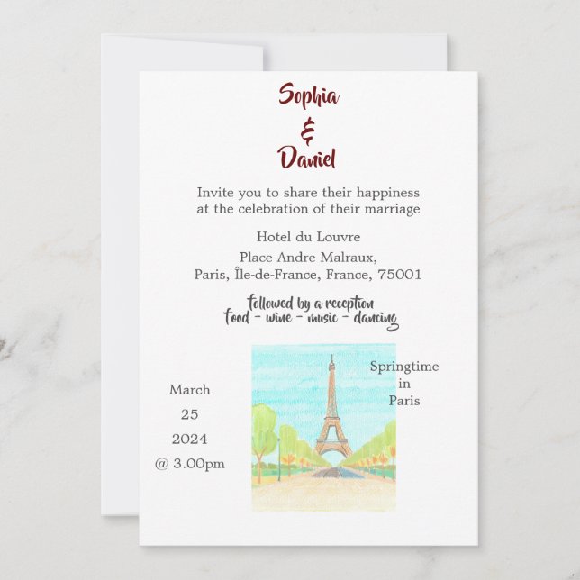 Invitación Destino boda - París, Francia (Anverso)