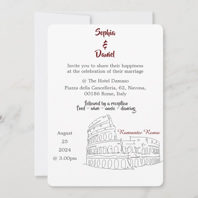 Invitación Destino boda - Roma, Italia (Anverso)