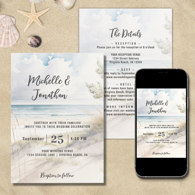 Invitación Destino costero de playa todo en un Boda (Subido por el creador)