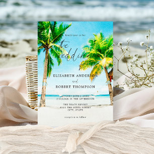 Invitación Destino de Boda con Palmeras en Playa Tropical