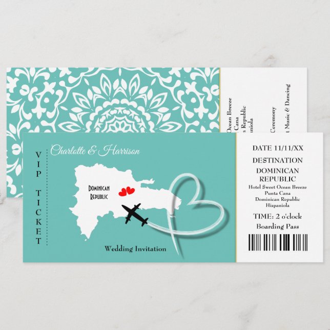 Invitación Destino de Boda de pases de embarque de tickets do (Anverso / Reverso)