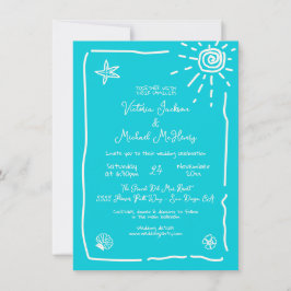 Invitación Destino de Boda dibujado a mano tropical soleado