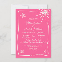 Invitación Destino de Boda dibujado a mano tropical soleado
