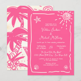 Invitación Destino de Boda dibujado a mano tropical soleado